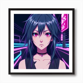 Anime Girl In Neon Lights Art Print