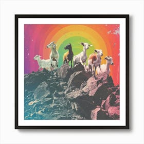 Mountain Goat Rainbow Collage 1 Art Print