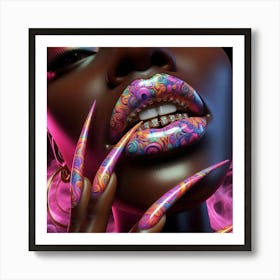 Portrait Of A Woman With Colorful Nails Art Print