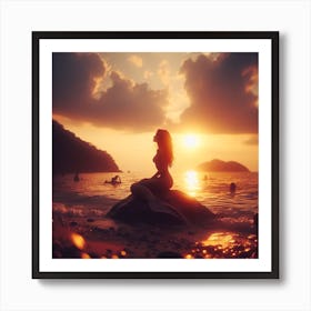 Mermaid At Sunset Art Print