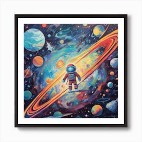Astronaut Illustration Kids Room 2 Art Print