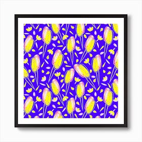 Floral Twosome Lavender Yellow On Blue Jpg Art Print