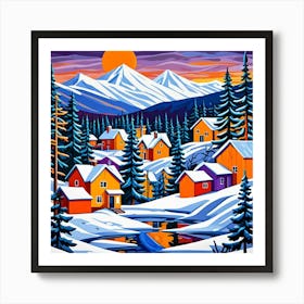 Winter Escape Cubism Style Art Print