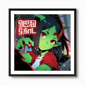 Green Anime Girl With red Eyes Art Print