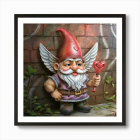 Cupid Gnome With Wings holding A Heart Arrow Art Print