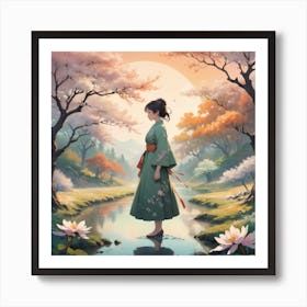 Asian Girl In Kimono Art Print