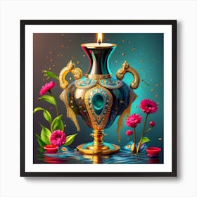 A vase of pure gold studded with precious stones 11 Art Print
