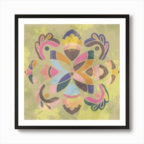 Retro tiles Scandinavian style, rustic motif, stylized floral folk art. Colorful vintage mandala style pattern with aged effect 5 Poster