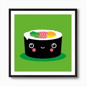 Happy Kawaii Sushi Maki Square Art Print