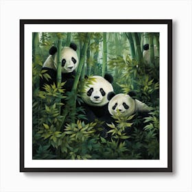 Panda Bears In The Forest Art Print