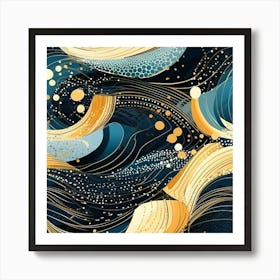 Blue And Gold Waves Art Print