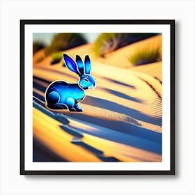 Blue bunny in the desert  Art Print