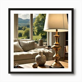 Living Room With A Lamp Affiche