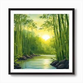 A Stream In A Bamboo Forest At Sun Rise Square Composition 123 Art Print