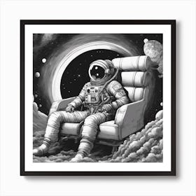 A Sofa In Cosmonaut Suit Wandering In Space 5 Art Print