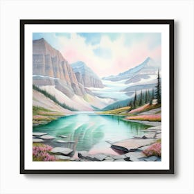 Watercolor Landscape Glacier National Park Art Print