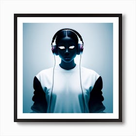 Girl With Headphones Art Print