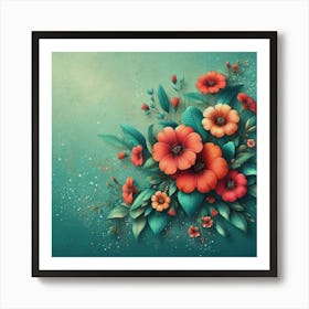 Flowers On A Green Background Art Print