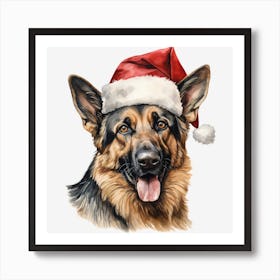 German Shepherd Christmas Hat 1 Art Print