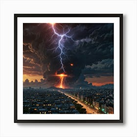 Lightning Over City Art Print