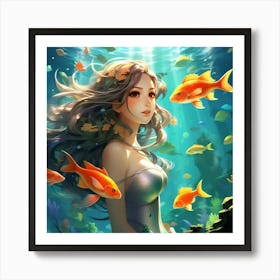 Anime Art, Mermaid and the underwater kingdom 1 Art Print