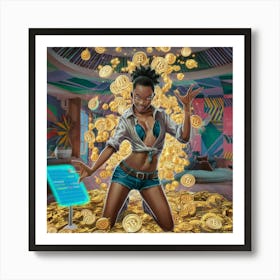 Girl With Bitcoins Art Print