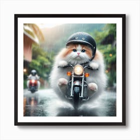 Cat Riding A Motorcycle Art Print