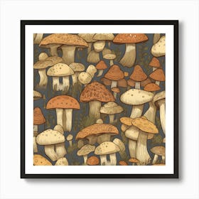 Seamless Pattern With Mushrooms 2 Poster