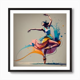 Ballerina With Colorful Splashes 1 Art Print