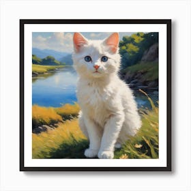 White Cat With Blue Eyes Art Print