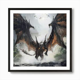 Dragon In The Rain Art Print