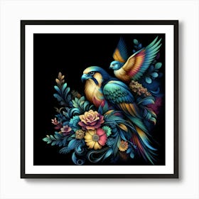 Eagles And Flowers 1 Art Print