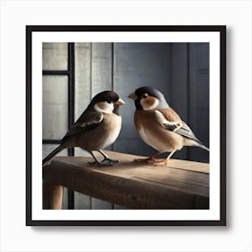Firefly A Modern Illustration Of 2 Beautiful Sparrows Together In Neutral Colors Of Taupe, Gray, Tan 2023 11 23t012803 Art Print