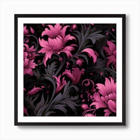 Gothic inspired pink and black floral Art Print