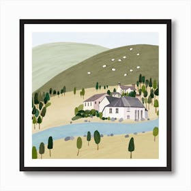 Countryside By The River Landscape Square Art Print