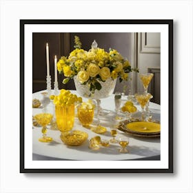 Glassware Set Up On Top Of A White Table Mixed Wit (10) Art Print