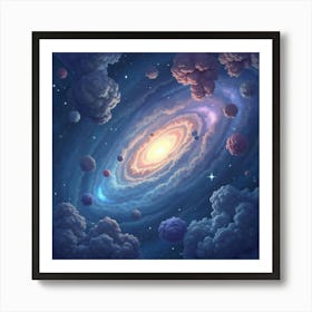 Dreamy Watercolor Space With Soft Star Illumination 1 Art Print