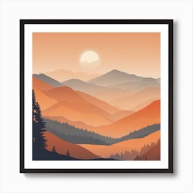 Misty mountains background in orange tone 115 Art Print