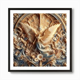 Angel S Apparition With Flower Decoration In Gold And Blue Color Illustration 1 Art Print