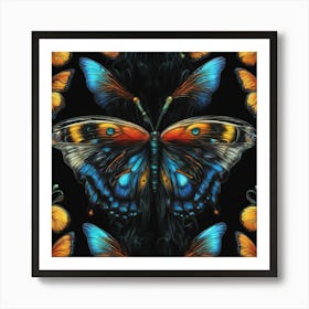 Butterflies On A Black Background Art Print