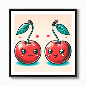 Two Cherries With Hearts Art Print