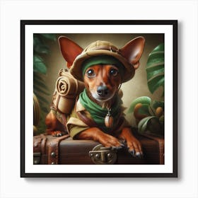 Terrier dressed as a jungle explorer Art Print