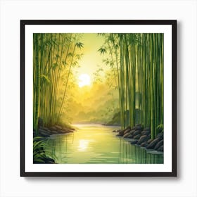 A Stream In A Bamboo Forest At Sun Rise Square Composition 386 Art Print