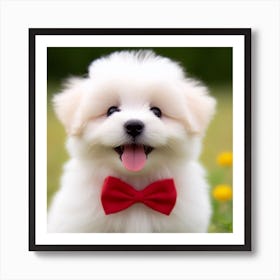 Cute Puppy With Red Bow Tie Art Print