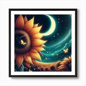 Sunflowers And Butterflies 20 Art Print