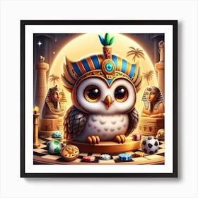 Owl On Chess Board Art Print
