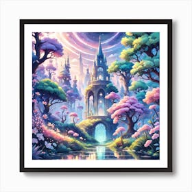 A Fantasy Forest With Twinkling Stars In Pastel Tone Square Composition 253 Art Print