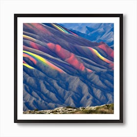 Multicolored Mountains With Blue Skies Above Them (1) Art Print