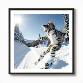 Gato En La Nieve Esquiando Art Print