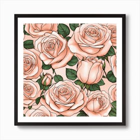 Pink Roses Seamless Pattern 9 Art Print